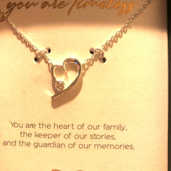 Target NWT Silver Plated Cubic Zirconia Open Heart Pendant Necklace Grandma - Picture 4 of 4